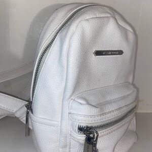 White Textured Backpack with Silver Accents